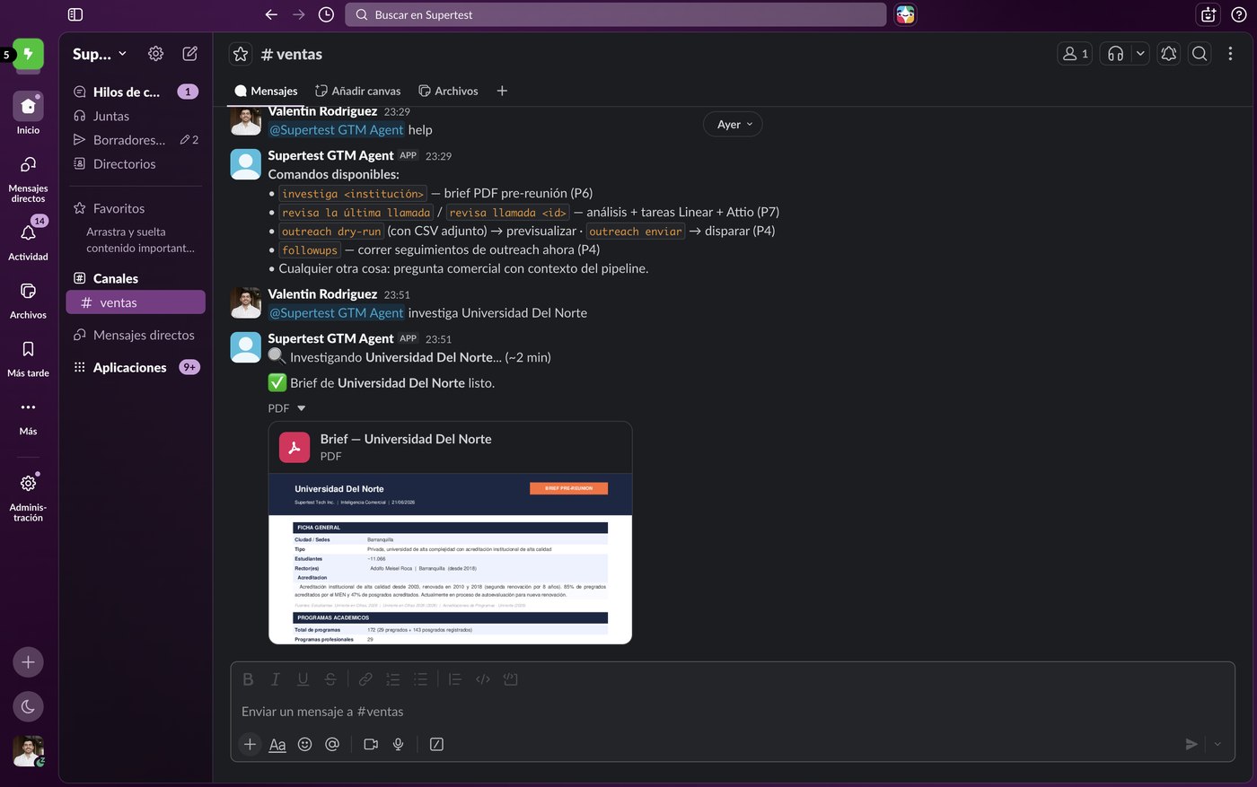 Slack — investiga command and research PDF